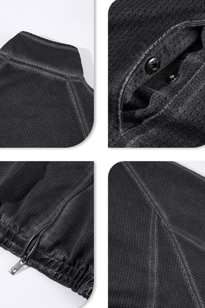 Men's Fall Winter Motorcycle Mesh Stand Collar Washed Jacket