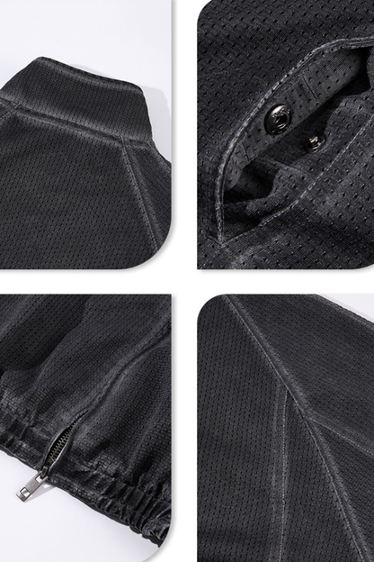 Men's Fall Winter Motorcycle Mesh Stand Collar Washed Jacket