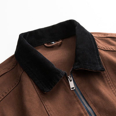 Men's Spring Contrast Collar Washed Denim Work Jacket