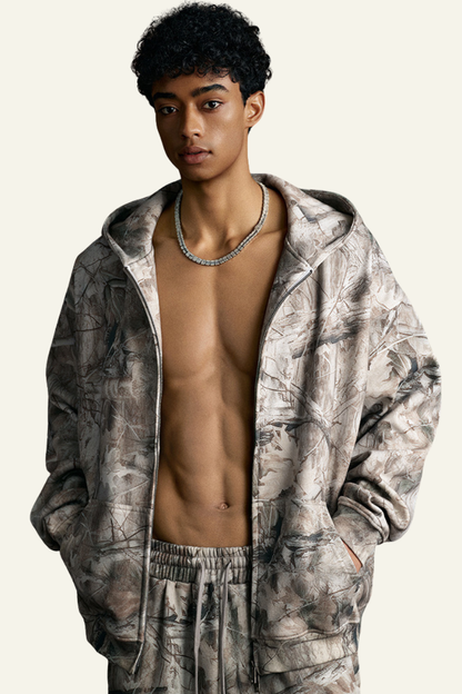 Men's Camouflage With Fleece Lining  Hooded Jacket