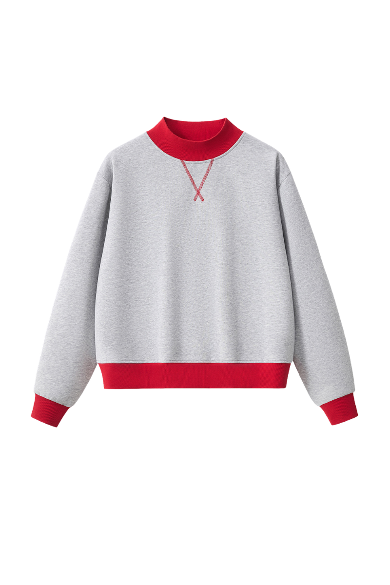 Unisex Fall Winter Colorblock Cross-Neck Cropped Sweatshirt
