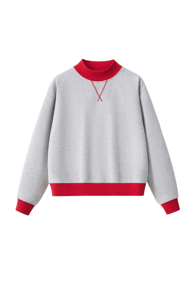 Women's Fall Winter Colorblock Cross-Neck Fleece Sweatshirt