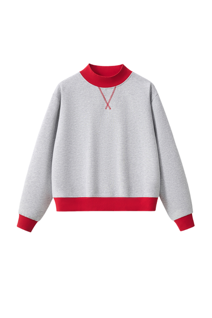 Unisex Fall Winter Colorblock Cross-Neck Cropped Sweatshirt