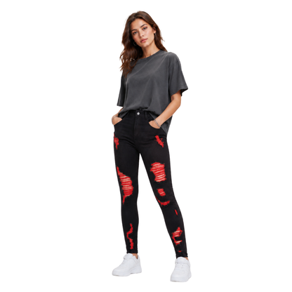 Women's High Waist Ripped Skinny Jeans
