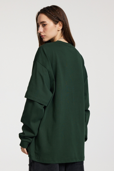 Women's Spring Summer 305g Cotton Mock Layer Long Sleeve