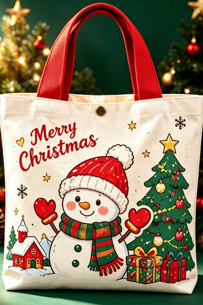 Christmas Santa Canvas Handbag Holiday Tote Bag