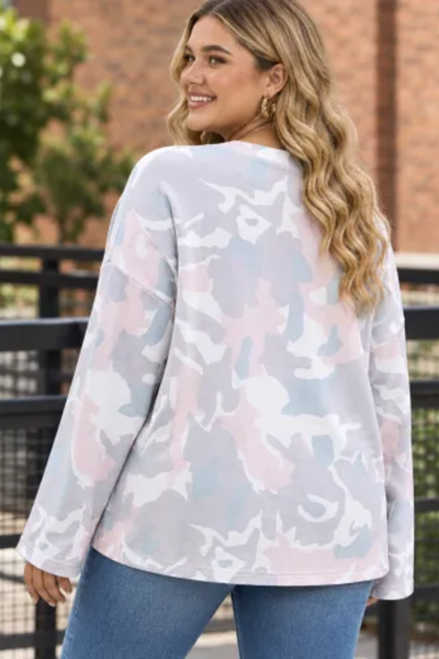 Women Fall Clothing Plus Size Pastel Camo Sweatshirt