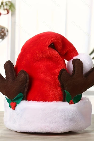 Unisex Christmas Plush Reindeer Antler Leaf Hat