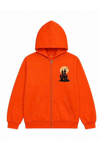 Unisex Fall Clothing Halloween Pumpkin Bat Zip Hoodie