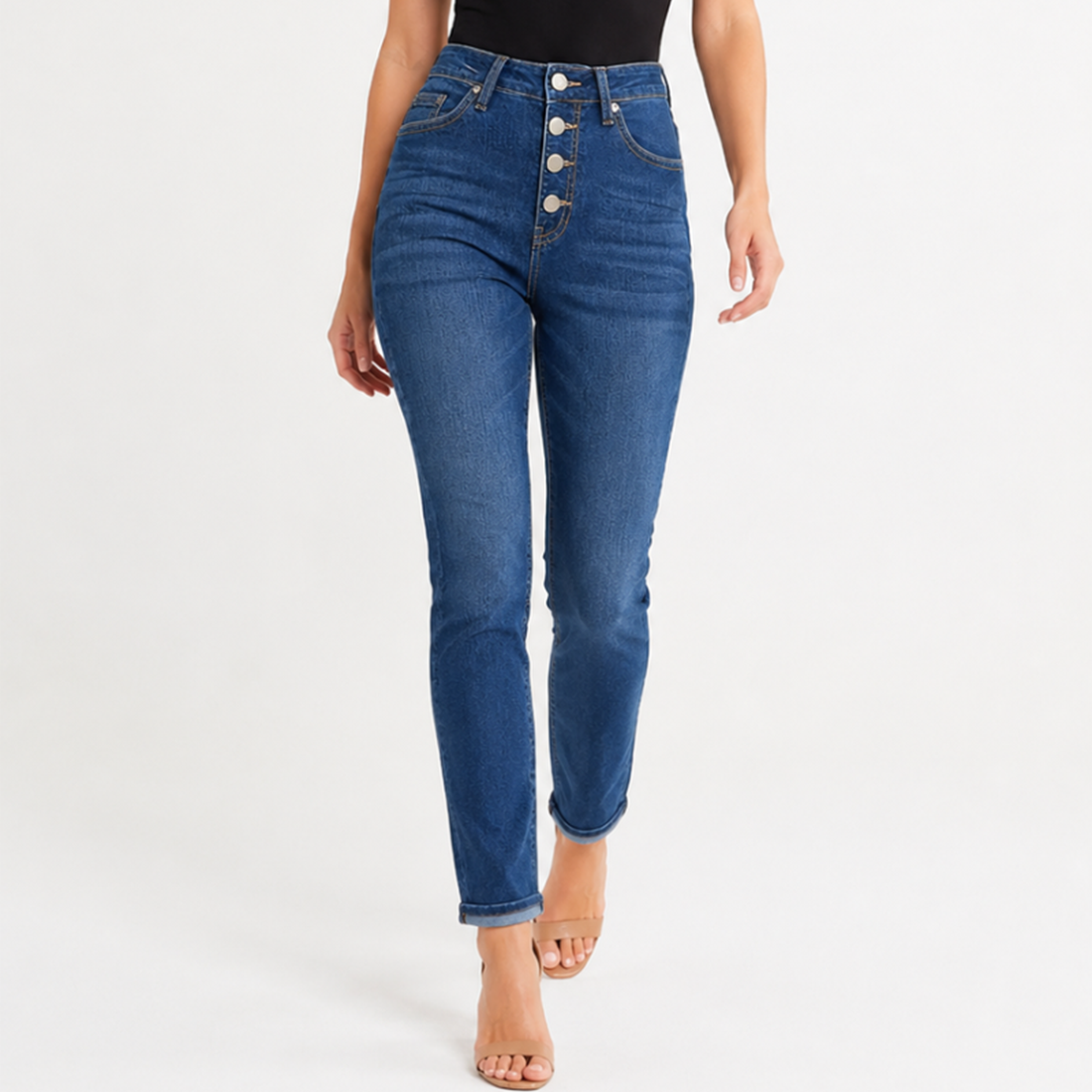 Women's High Waist Stretch Button Fly Skinny Jeans