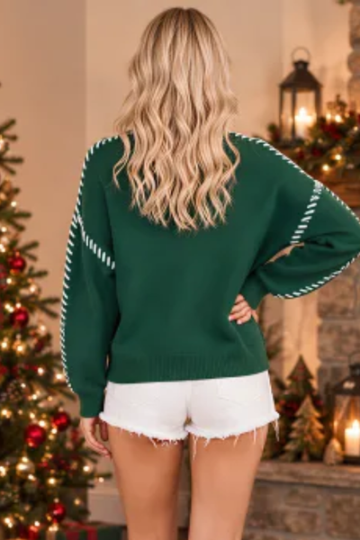Women's Christmas Towel Embroidery Letter Crew Neck Pullover Sweater
