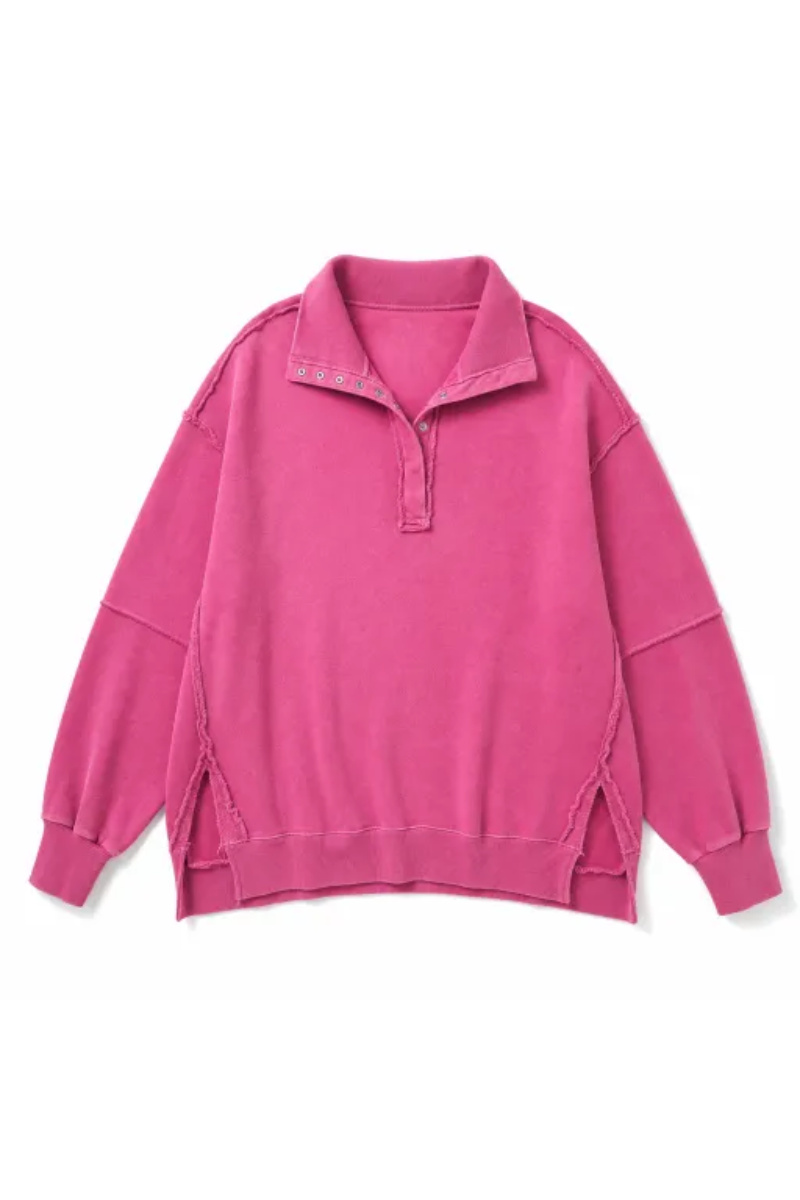 Women Fall Washed Vintage Half Button Polo Sweatshirt