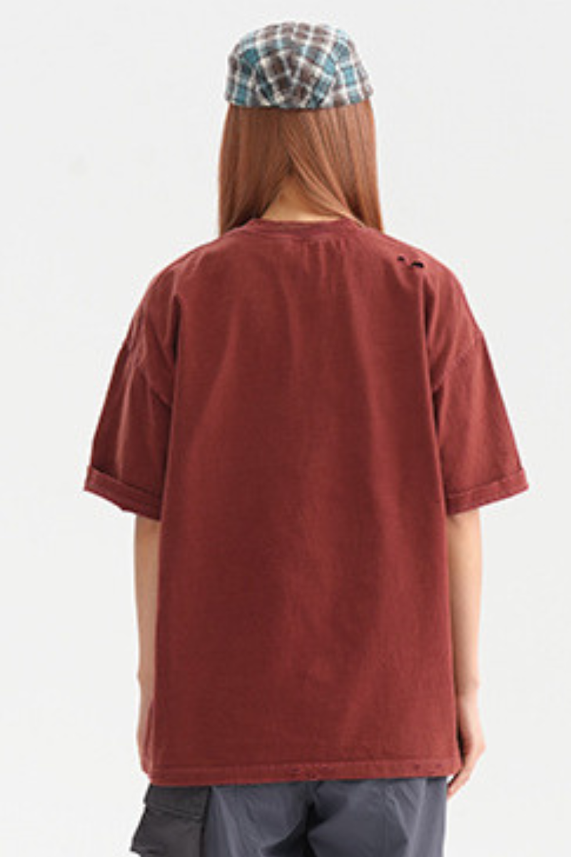 Men's Cotton Washed Distressed Hole Crewneck Tee