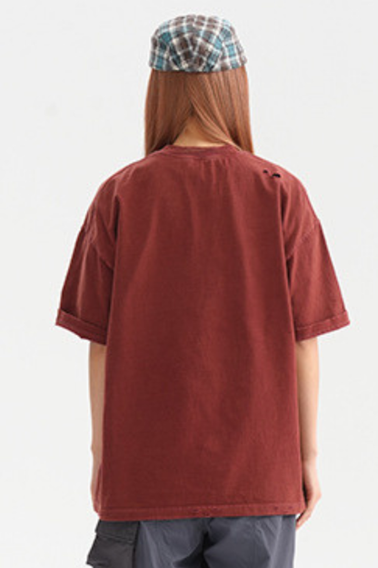Men's Cotton Washed Distressed Hole Crewneck Tee