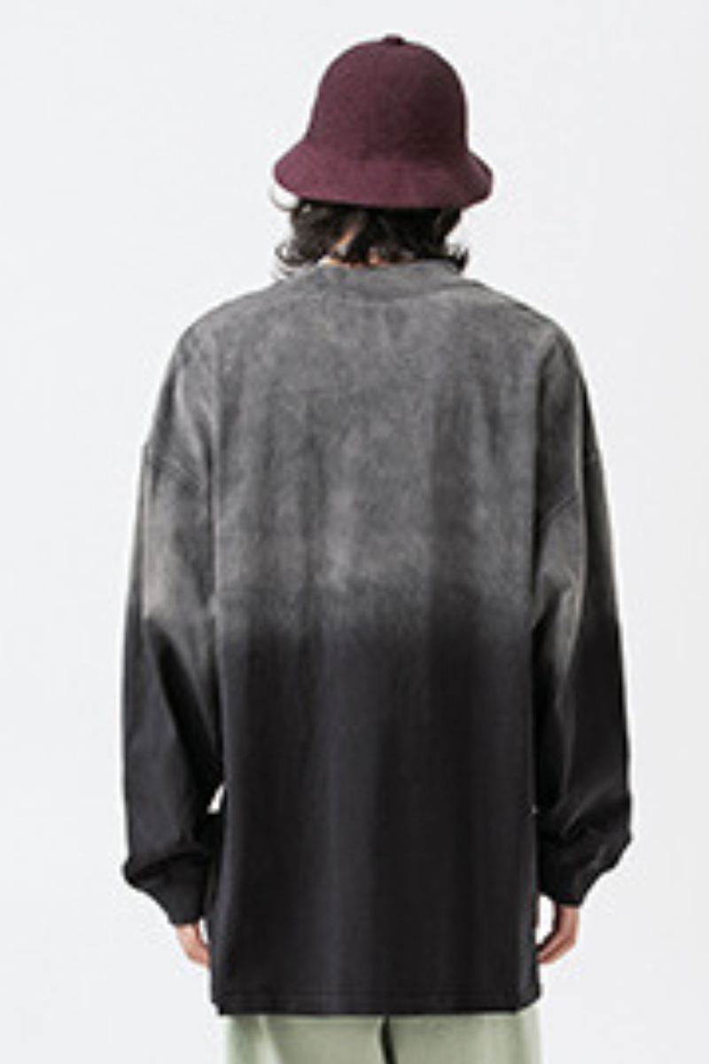 Unisex Heavy Washed American Gradient Loose Long Sleeve Tee