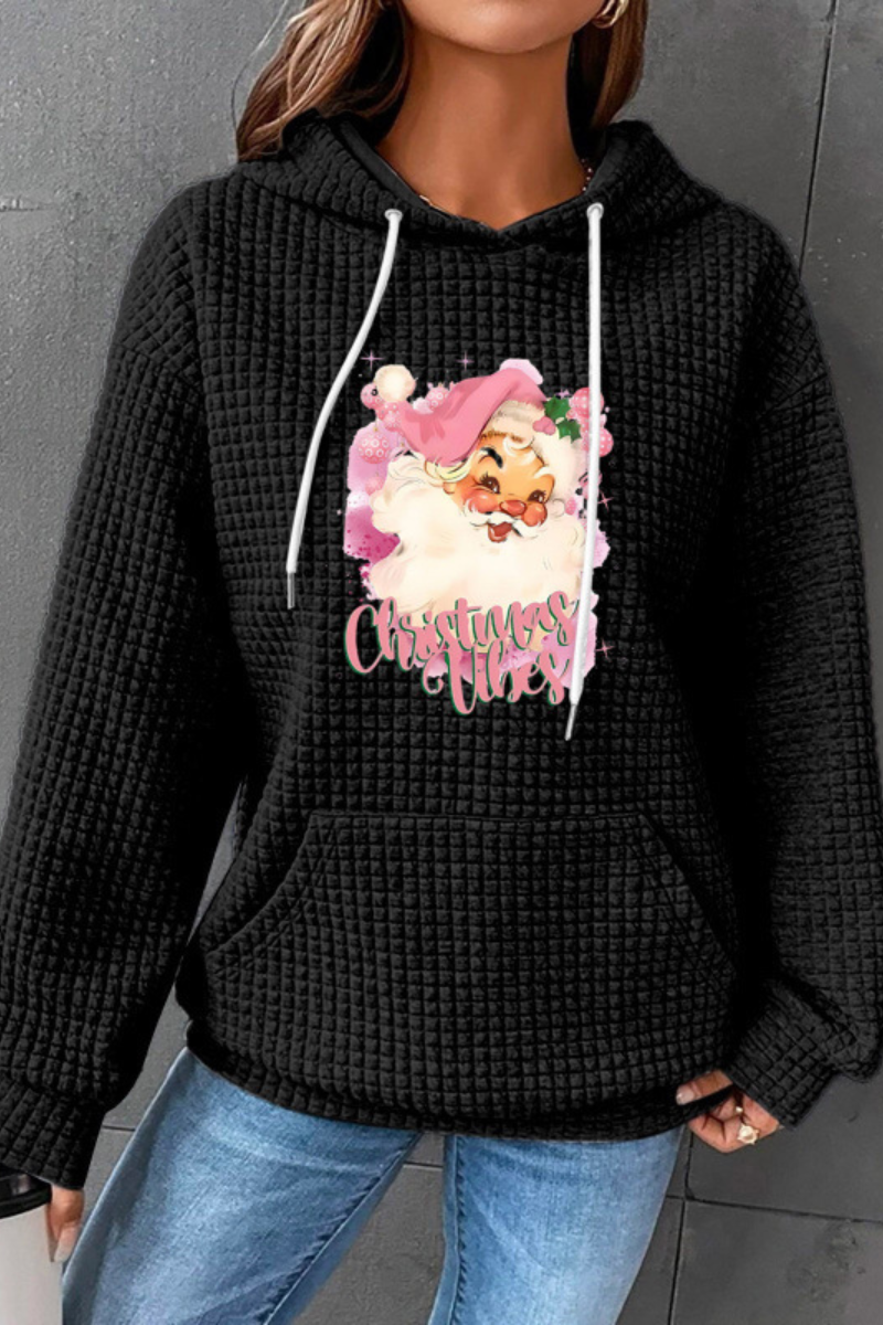 Women Winter Christmas Santa Waffle Knit Pullover Hoodie