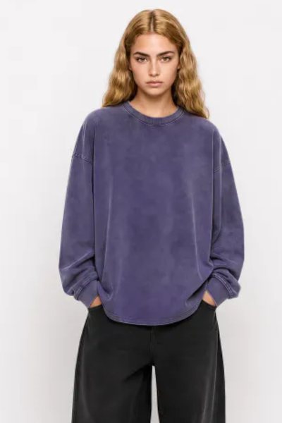 Women Spring 250G Wax Washed Oversized Long Sleeve T-Shirt