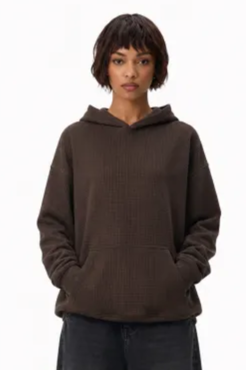 Women's Fall Waffle-Texture Drop-Shoulder Pullover Hoodie