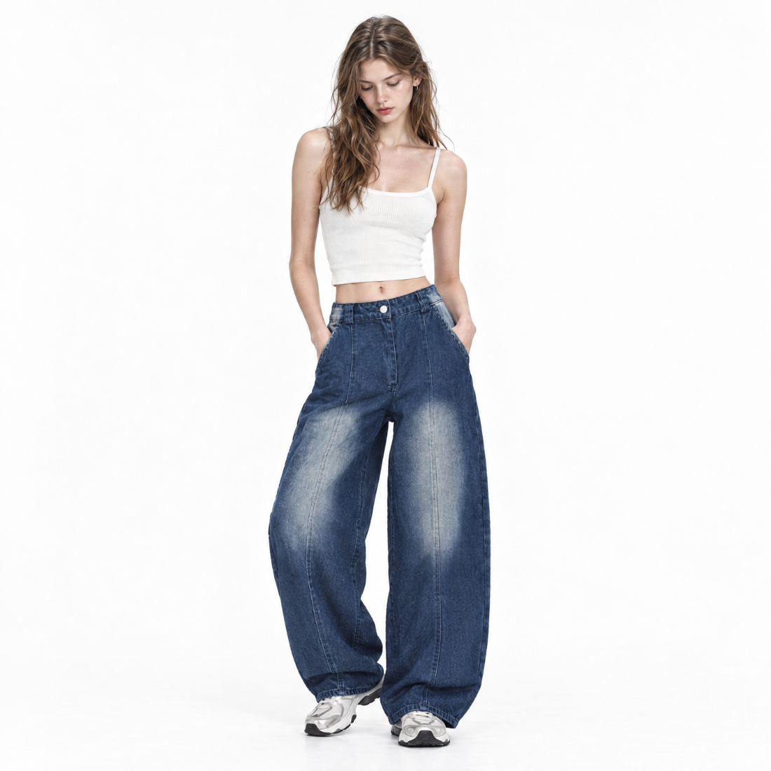 Women's Vintage Washed High Waist Wide Leg Jeans