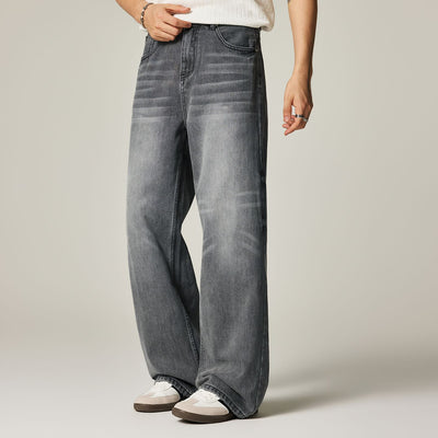 Men's Spring Gray Gradient Cat Whisker Denim Jeans