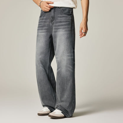 Men's Spring Gray Gradient Cat Whisker Denim Jeans