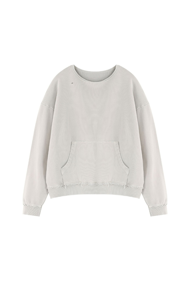 Women Fall Clothing 360G Raw Edge Cropped Pocket Sweatshirt