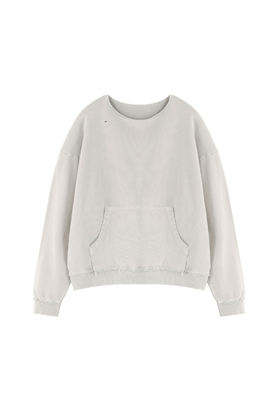 Women Fall Clothing 360G Raw Edge Cropped Pocket Sweatshirt