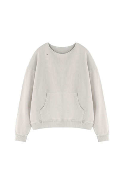 Women Fall Clothing 360G Raw Edge Cropped Pocket Sweatshirt