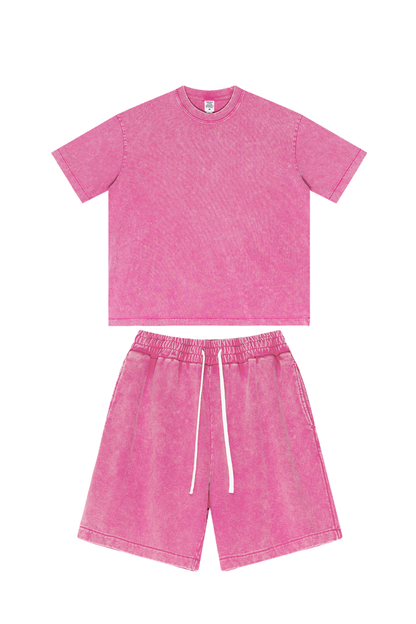 Men's Summer American Street Bright Washed Tee & Shorts Set