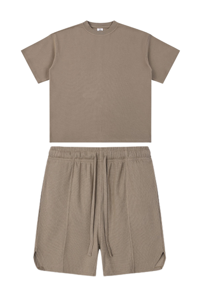Unisex Summer 330g Waffle Soft Breathable Solid Loose Tee Set