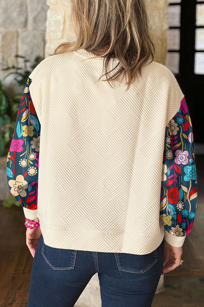 Women Fall Clothing Textured Floral Patchwork Sweatshirt