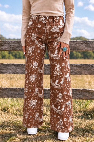 Women's Color Block Print High Waist Quilted Straight Jeans