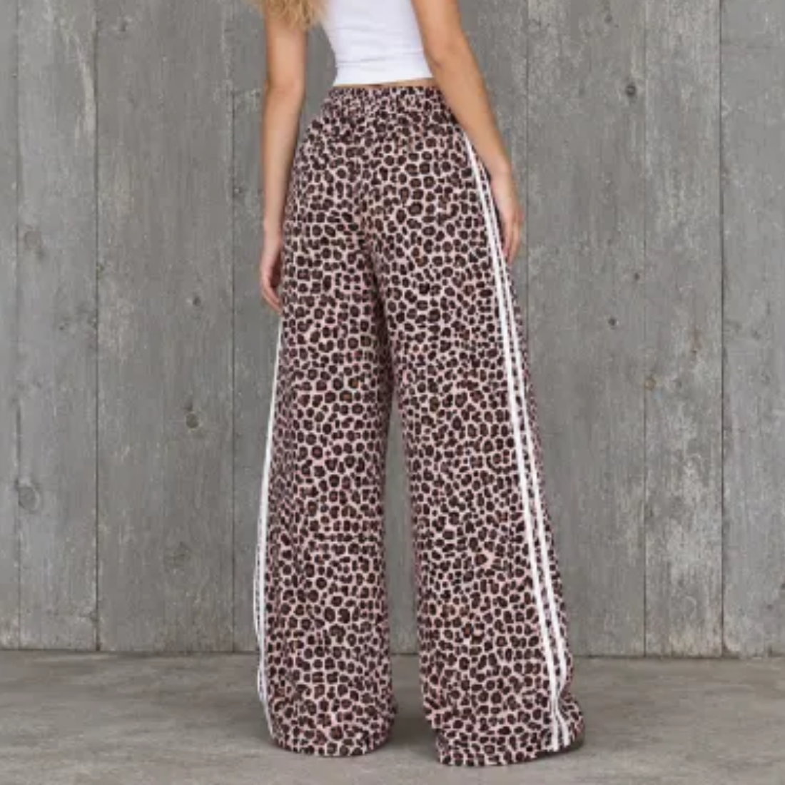 Women Fall Clothing Casual Leopard Stripe Wide Leg Pants
