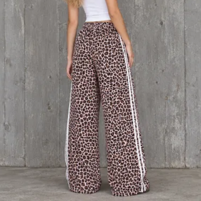 Women Fall Clothing Casual Leopard Stripe Wide Leg Pants