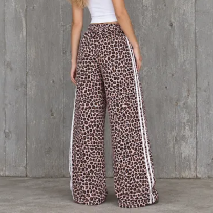 Women Fall Clothing Casual Leopard Stripe Wide Leg Pants