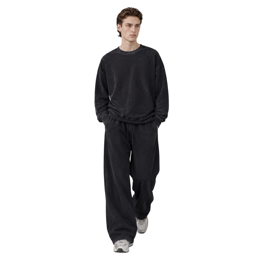 Men Fall Clothing Washed Pullover Wide Leg Sweatpants Set