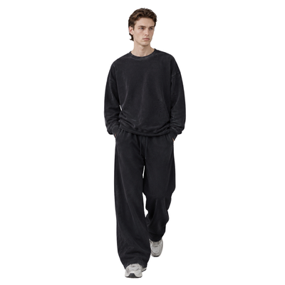 Men Fall Clothing Washed Pullover Wide Leg Sweatpants Set