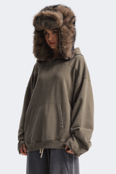 Women's Cotton Streetwear Washed Drop-Shoulder Hoodie