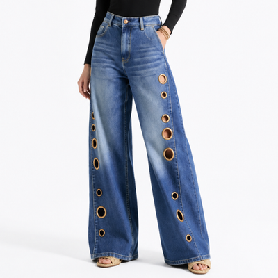 Women's High Waist Retro Non-Stretch Baggy Wide Leg Jeans