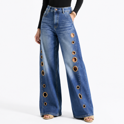 Women's High Waist Retro Non-Stretch Baggy Wide Leg Jeans
