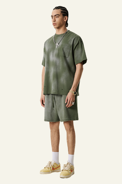 Men's Washed Gradient Colored Cotton Set:T-shirt And shorts