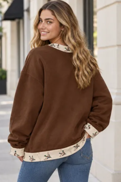 Women Fall Clothing Mallard Contrast Trim Sweatshirt
