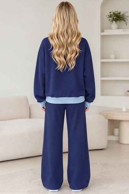 Women's Fall Color Trim Drawstring Loose 2 Piece Set