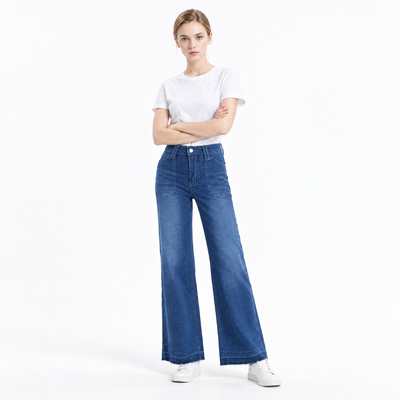 Women's Blue High Waist Wide Leg Jeans