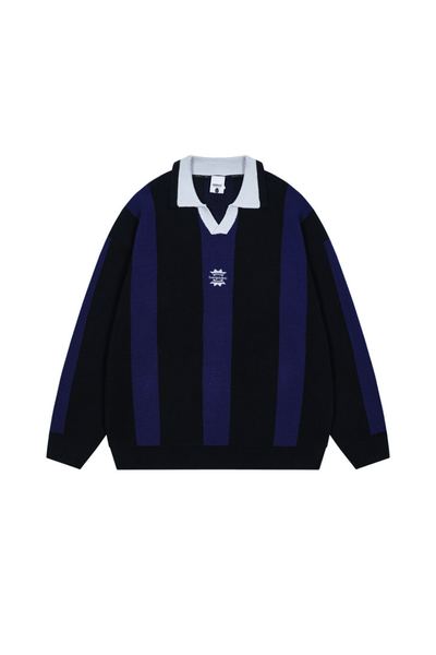 Men's Fall Clothing Vertical-Stripe Colorblock Polo Sweater