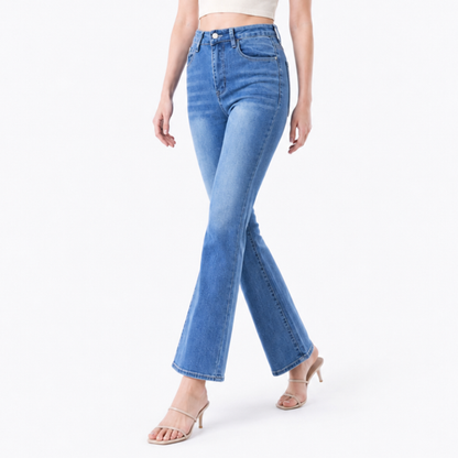 Women's High Waist Stretch Embroidered Pockets Flare Jeans