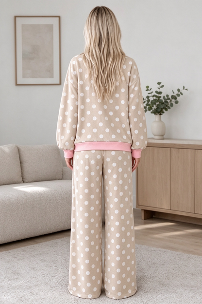 Women's Fall Polka Dot Colorblock Multi-Pocket 2 Piece Set