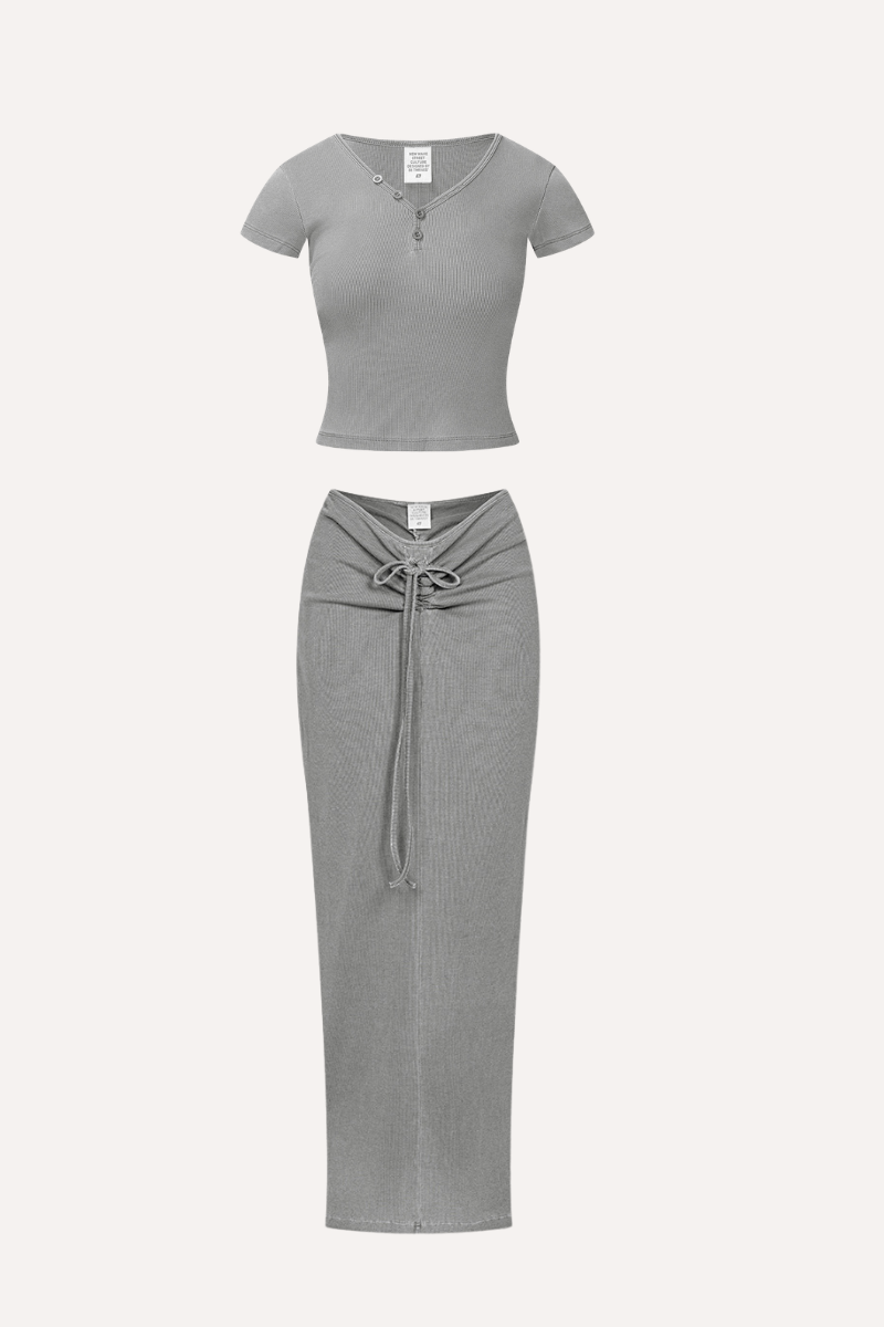 Women's Summer Retro Sexy Slim V-Neck Ski Tee & Skirt Set