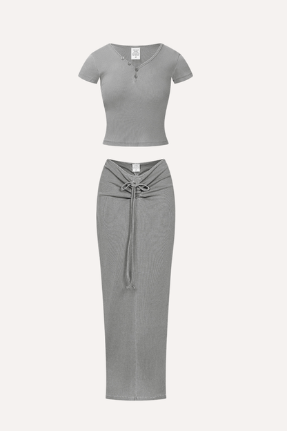 Women's Summer Retro Sexy Slim V-Neck Ski Tee & Skirt Set