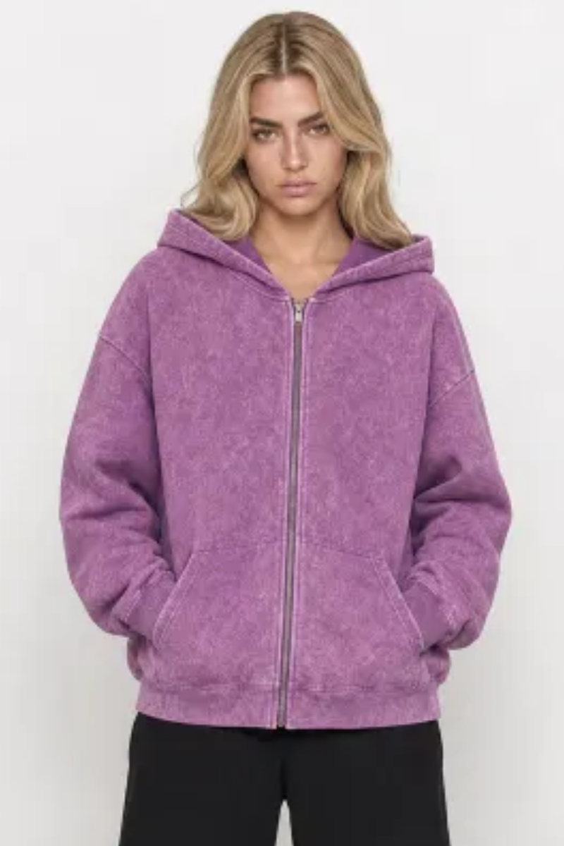 Women Fall Washed Vintage Oversized Zip Up Hoodie